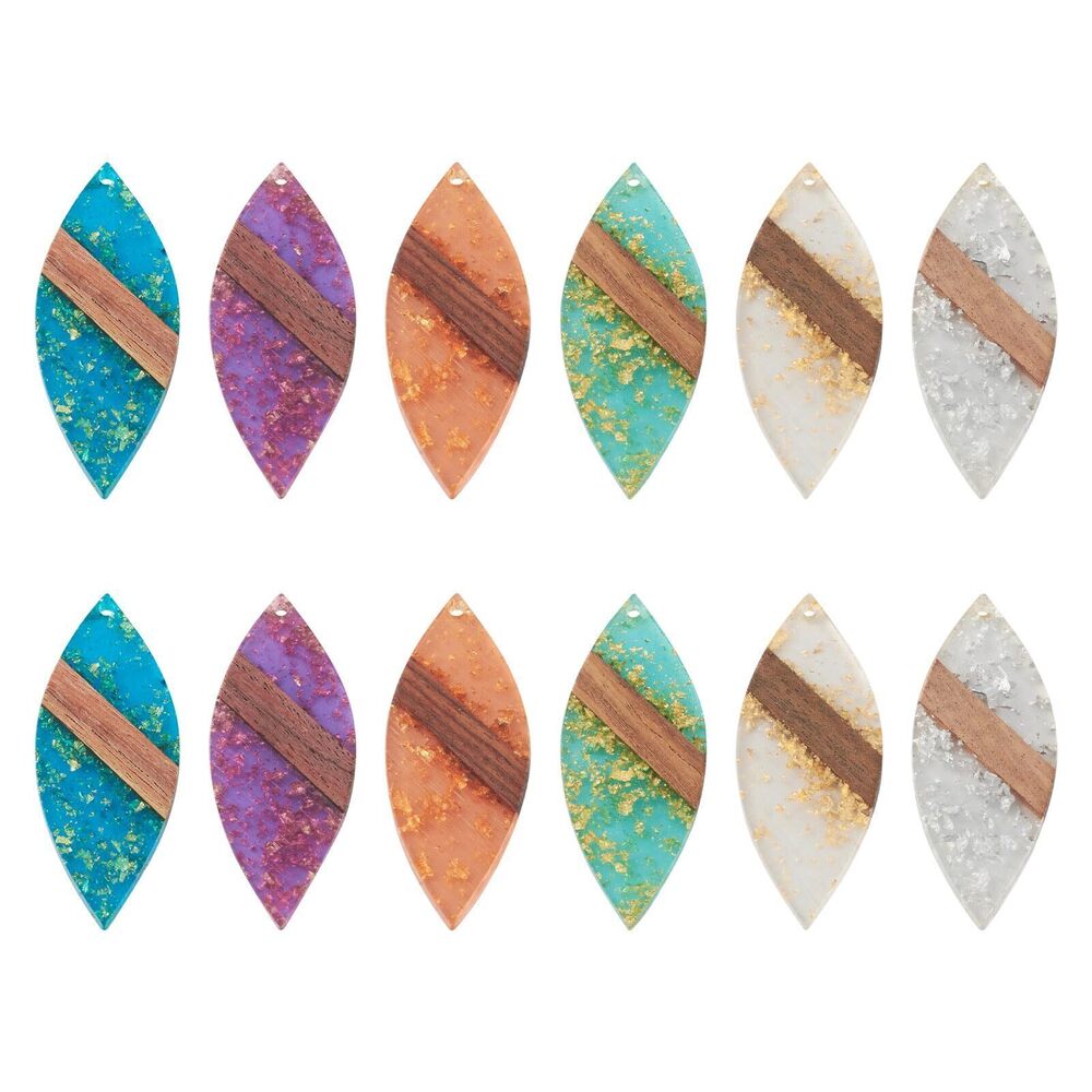1469 12Pcs Resin Wood Earring Charms with Foil Horse Eye Wood Earring